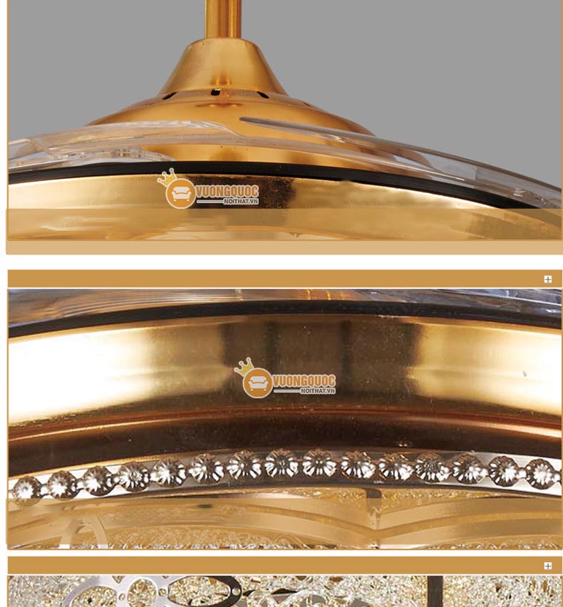 Đèn chùm quạt trần mạ vàng sang trọng CM141-15